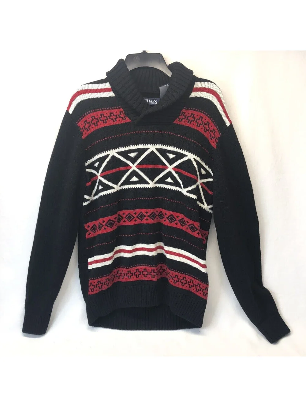 Chaps Black White Sweater Lead Table Men’s Med. Cowl Neck Warm Thick New W/ Tags